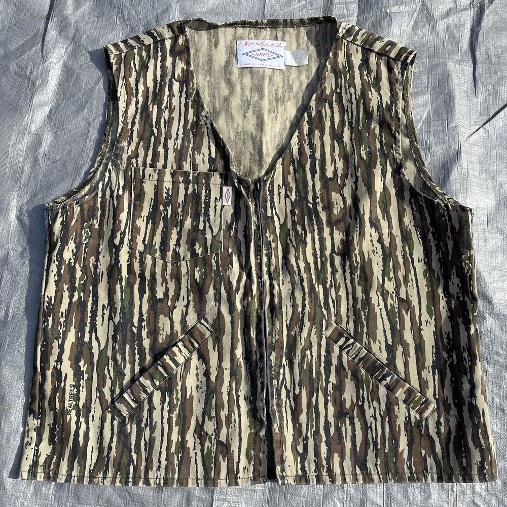 Vintage Neet Camouflage Outdoors Realtree Camo Zip Vest RARE Made In USA Size L